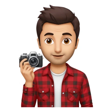 generate a pretty bratz emoji 
Make her look like Ranbir kapoor wearing a red flannel shirt,with white tee underneath. smirking and carrying a camera

he should look exactly  like ranbir kapoor!  sticker