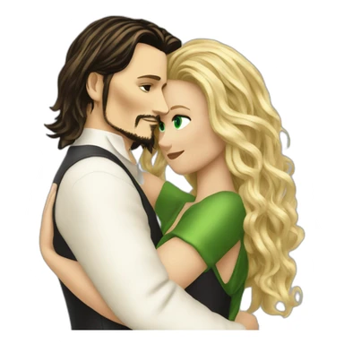 Johnny Depp dance hugging blond woman with green eyes amd very very very long hair sticker