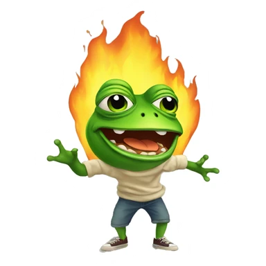 pepe the frog in big fire, style - illustration sticker