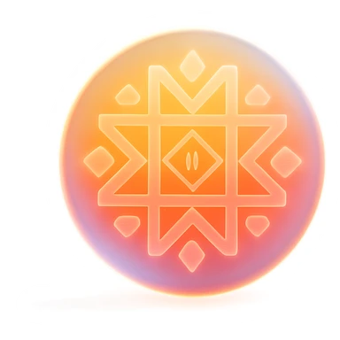 Can you please render an image of a digital artwork with a dreamy, cosmic aesthetic. Make it glowing small circle logo that’s attached in the image and that radiates warm colors—yellow, orange, and magenta. Make the image 3D and look more like an artistic glassmorphism type. Make the image look HD and quality  sticker