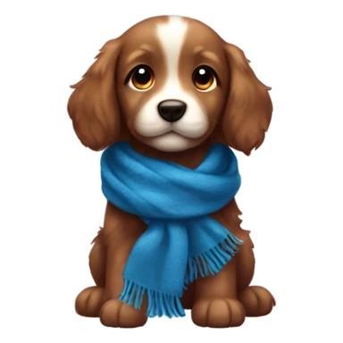 Chibi fluffy dark red retriever puppy with blue scarf sticker