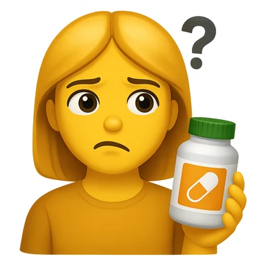 DONNA STILE EMOJI IPHONE DI UNA DONNA CON BOCCETTA DI INTEGRATORE IN MANO ED ESPRESSIONE DUBBIOSA, 4K sticker