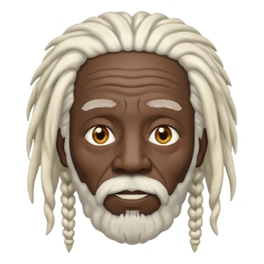 old man with white dreadlocks and black skin sticker