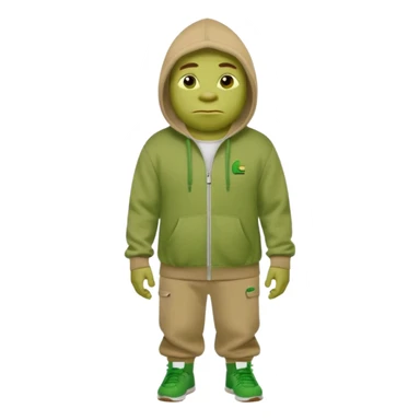 Shrek en tn avec une cagoule un jogging Lacoste avec un pull CP company sticker
