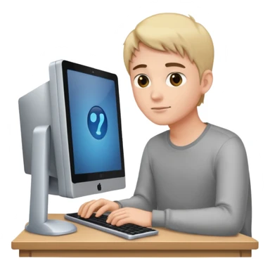 young man sitting behind computer sticker