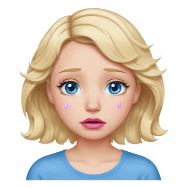 Girl Blonde short wavy hair,  blue eyes, cute blue top, long lashes, pink lips,crying with tears running down the face  sticker