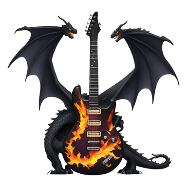 Black Dragon breathing fire playing electric guitar sticker