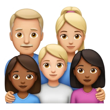 Create a family emoji with a white dad and black mom and 3 daughters of 15, 13 and 11 years old sticker