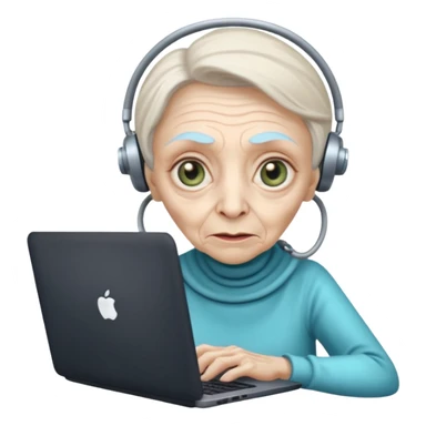 old lady alien with only gaming laptop. sticker
