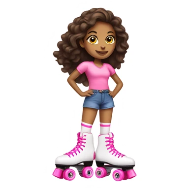 Brunette with pink roller skates sticker