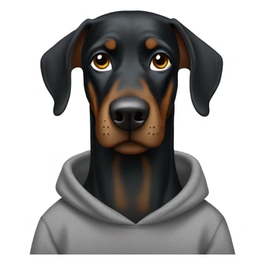 positive black Doberman with brown spots in a gray sweatshirt and wearing glasses with black frames sticker