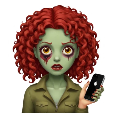 Emoji zombie feminino estilo iPhone com cabelo cacheado volumoso vermelho  sticker