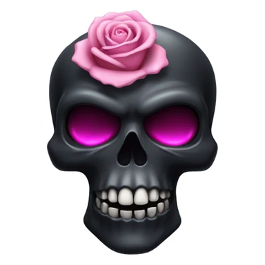 black skull with fangs and pink halo, grey rose in mouth sticker