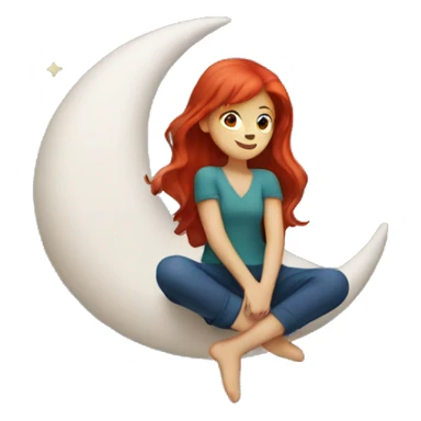 red hair girl sitting on crescent moon sticker
