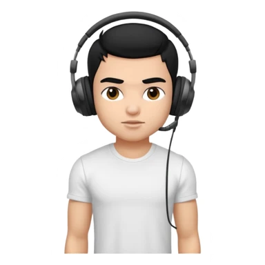 a pretty bratz fair indian boy with black hair. lean but muscled, wearing a white tshirt. headphones on sticker