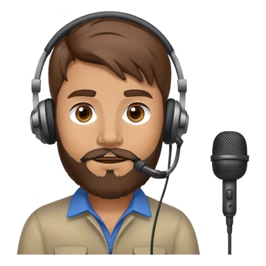 A man with brown hair and beard using a headset with mic sticker