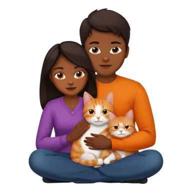 man and woman with dark hair, orange cat on woman's lap sticker