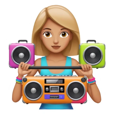 woman holding colorful boombox sticker
