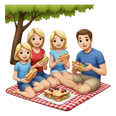 Family picnic with parents and children sitting on a blanket enjoying food outdoors sticker