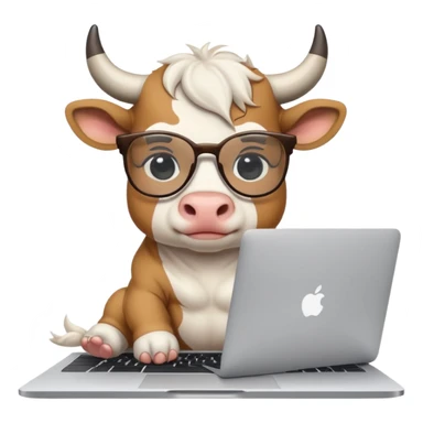baby white bull in fancy glasses sitting in front of a macbook, working  sticker