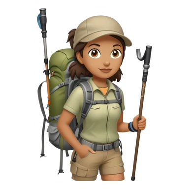 female hiker with backpack and hiking poles sticker
