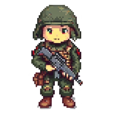 mouse soldier in full military gear, holding an assault rifle, pixel art style sticker
