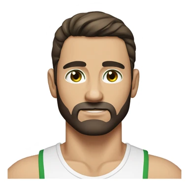 man, short dark brown straight hair, short beard, VERY LONG AND POINTY nose, white, green eyes, muscular, freckles sticker