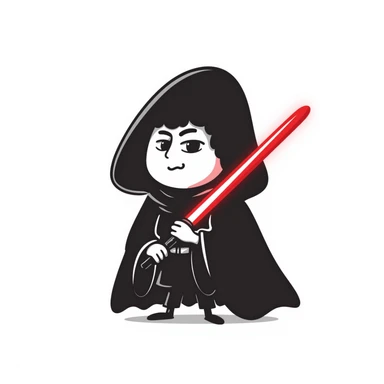 Oreo cookie dressed as a Sith lord with red lightsaber and dark hood sticker