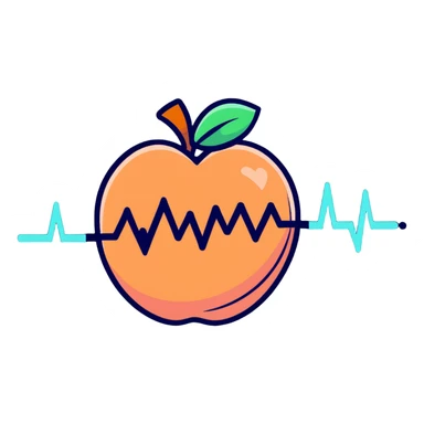 cute cartoon peach with an EKG heartbeat line sticker