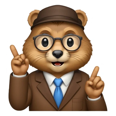 Create a version of the "nerd emoji with finger pointing up" meme with the face of a groundhog sticker