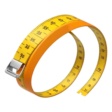Flat vector illustration of a rolled measuring tape in yellow and orange color, simple bold outlines, minimal shading, emoji style, centered on white background. should look like emoji sticker