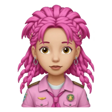 scout girl with pretty pink uniform, pink dreadlocks, and big earrings sticker