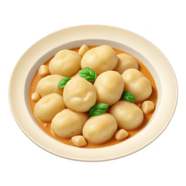 Cinematic Realistic Gnocchi Dish Emoji, showcasing tender potato dumplings in a light sauce rendered with soft textures and inviting, natural lighting. sticker