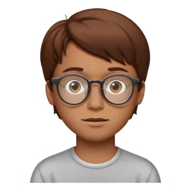 boy with brown hair light skin glasses freckles brown eyes sticker