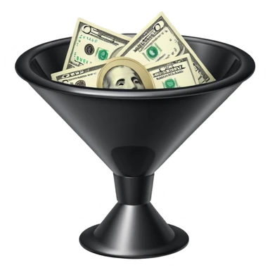 black marketing funnel with dollars at the bottom sticker