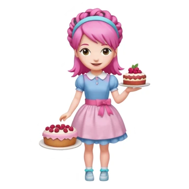 Isolated detaile illustration modern raspberry torte doll figurine full body with pink hair and a hairband sticker