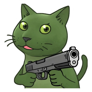 Upset cat with gun and a bomb sticker