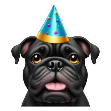 Solid Black bulldog with party hat sticker