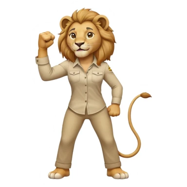 friendly anthropomorphised female lion in a shirt and pants doing a fist pump sticker