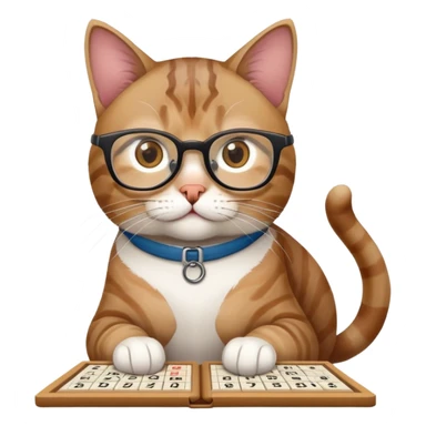 cat wearing reading glasses playing sudoku sticker