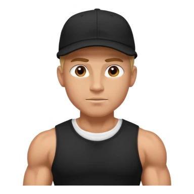 An arrogant guy in a black t-shirt, he is muscled and has a cap  sticker