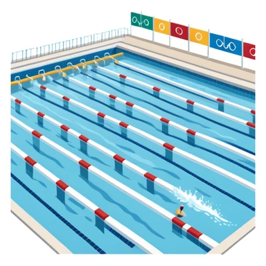 An icon featuring an Olympic swimming pool with multiple lanes and swimmers racing side by side. Splashes and lane dividers highlight the competition atmosphere. Transparent background emphasizes the energy, speed, and intensity of professional swimming events. sticker