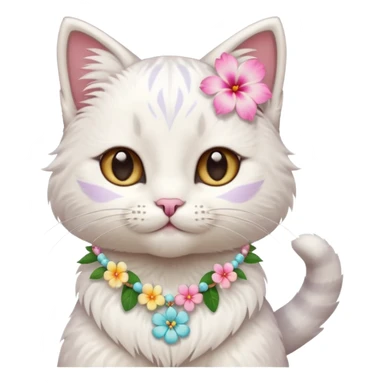 A cute cat with hawaiian pastel flower necklace, posing proudly. sticker