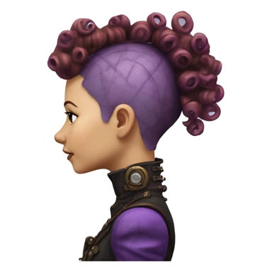 Photorealistic steampunk profile short mohawk purple  curl on Caucasian girl with small nose round face sticker