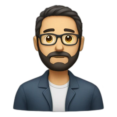 A man with dark hair, beard anda glasses, who is sad because people don't use google sticker