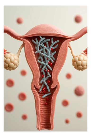 corpo umano anatomico con batteri come la candida nell'utero, sfondo neutro chiaro, iperrealistico 4k sticker