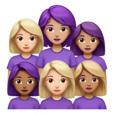 women with various hair types and skin tones, purple shirt, one of each type in a group sticker