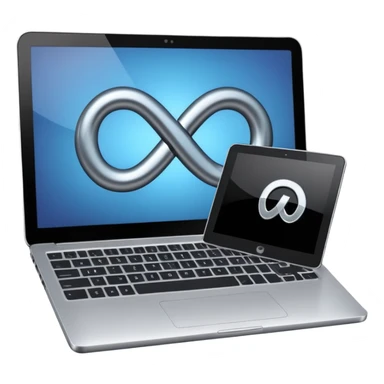An infinity sign on a laptop and a video power button in the background sticker
