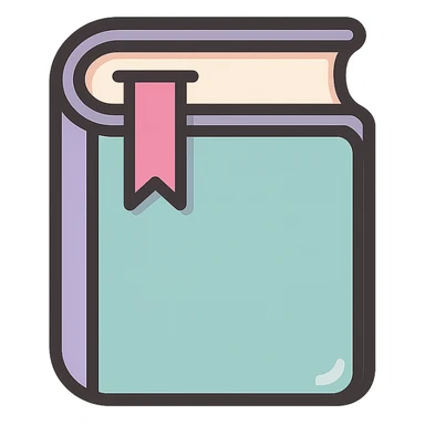 cute book with bookmark, icon-color-outlined style, soft rounded shapes, thin clean outlines, detailed shadows and highlights, pastel palette #98B5BC, #B5B3C1, #C9A3C9, #E4C0CA, #F7DCD1, #F7C0AA, modern Japanese pop art and sticker aesthetic, soft lighting, transparent background sticker