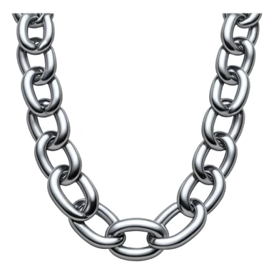 A thick luxury chain emoji made of liquid silver chrome, smooth rounded links, glossy metallic reflections, heavy swag aesthetic, minimalistic iOS emoji style, centered, clean white background sticker
